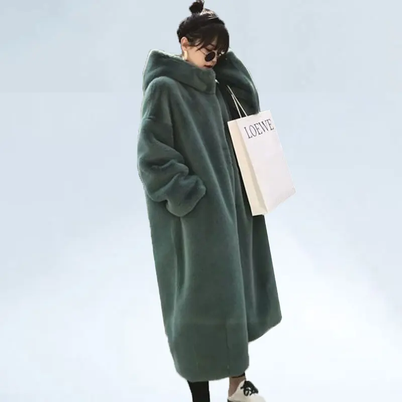 Oversize Hooded Faux Fur Coat Winter Jacket Women Fashion Long Parka Thick Warm Winter Coat Women Female Loose Faux Fur Jackets