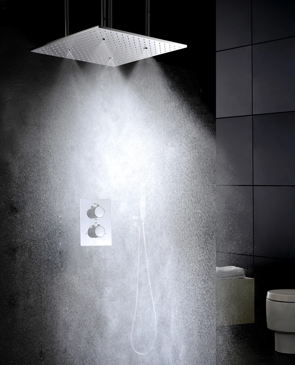 Contemporary Thermostatic Bathroom Shower Faucet Set LED Temperature Sensitive Shower Head  Embedded Box Shower Mixer Valve