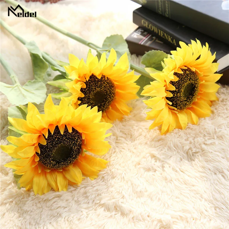 Meldel Wedding Bouquet Bridesmaids Flower Nosegay Artificial Silk Sunflower Baby's Breath Bouquet DIY Home Party Prom Decoration