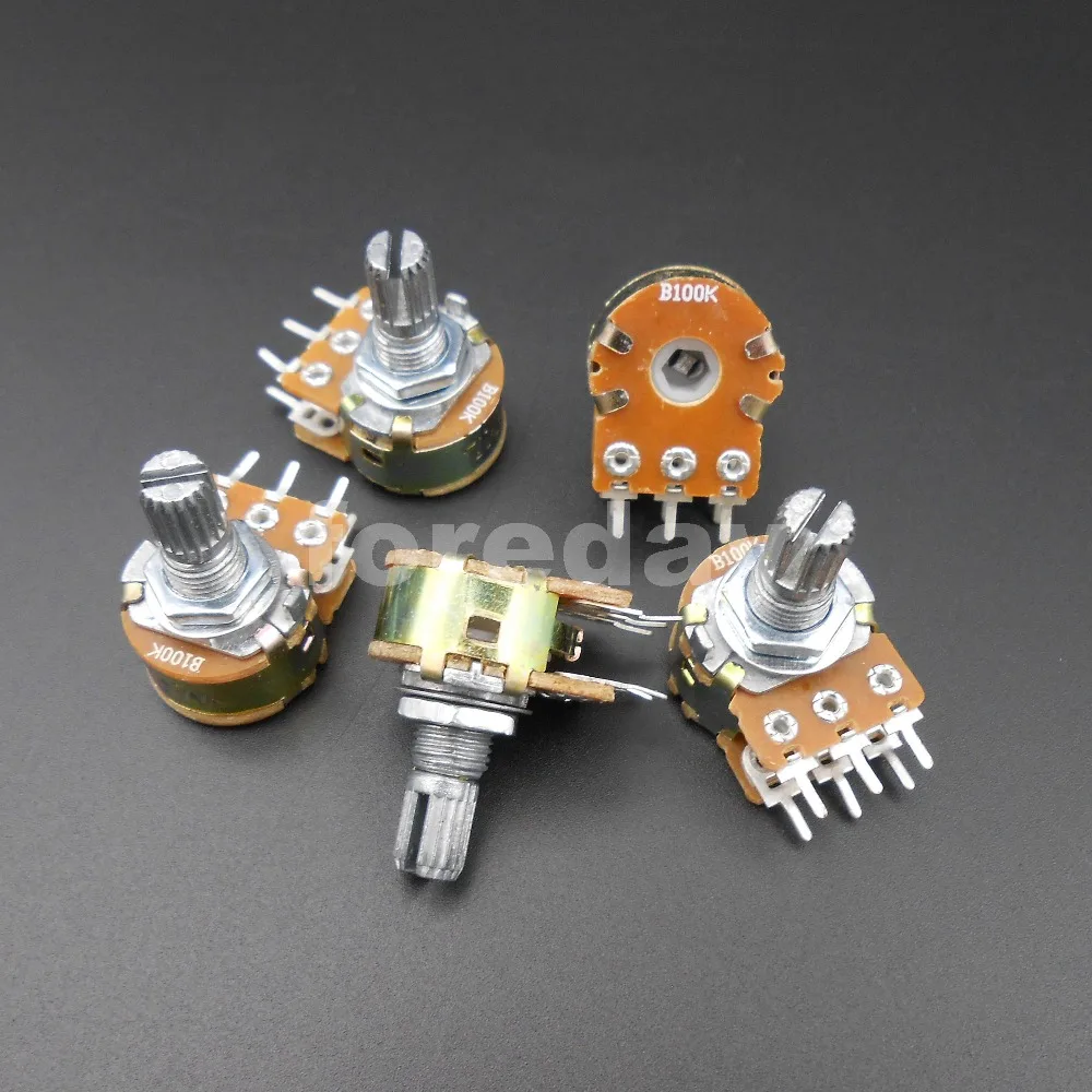 50PCS WH148 B 1K 2K 5K 10K 20K 50K 100K 500K ohm Double Linear Taper Rotary Potentiometer Panel pot 6 Pins 50PCS/LOT *FD693-700