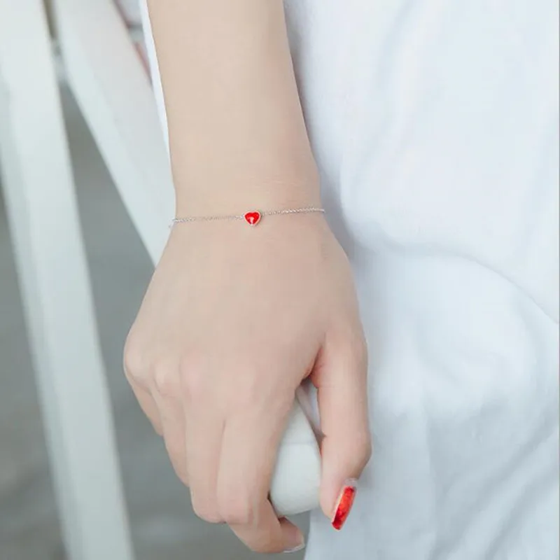 New Fashion  Beautiful 925 Sterling Silver Jewelry Bracelets Love Red Heart Simple Personality Sweet Bracelets  SL065