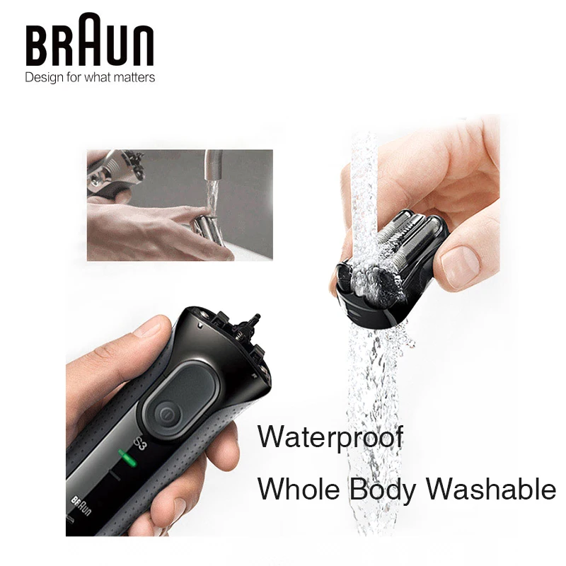 Braun Series3 3000S มีดโกนไฟฟ้าของผู้ชาย3อิสระใบโกนหนวดลอยตัวล้างทำความสะอาดได้ชาร์จเร็วแห้งและเปียกโกนหนวดไฟฟ้า