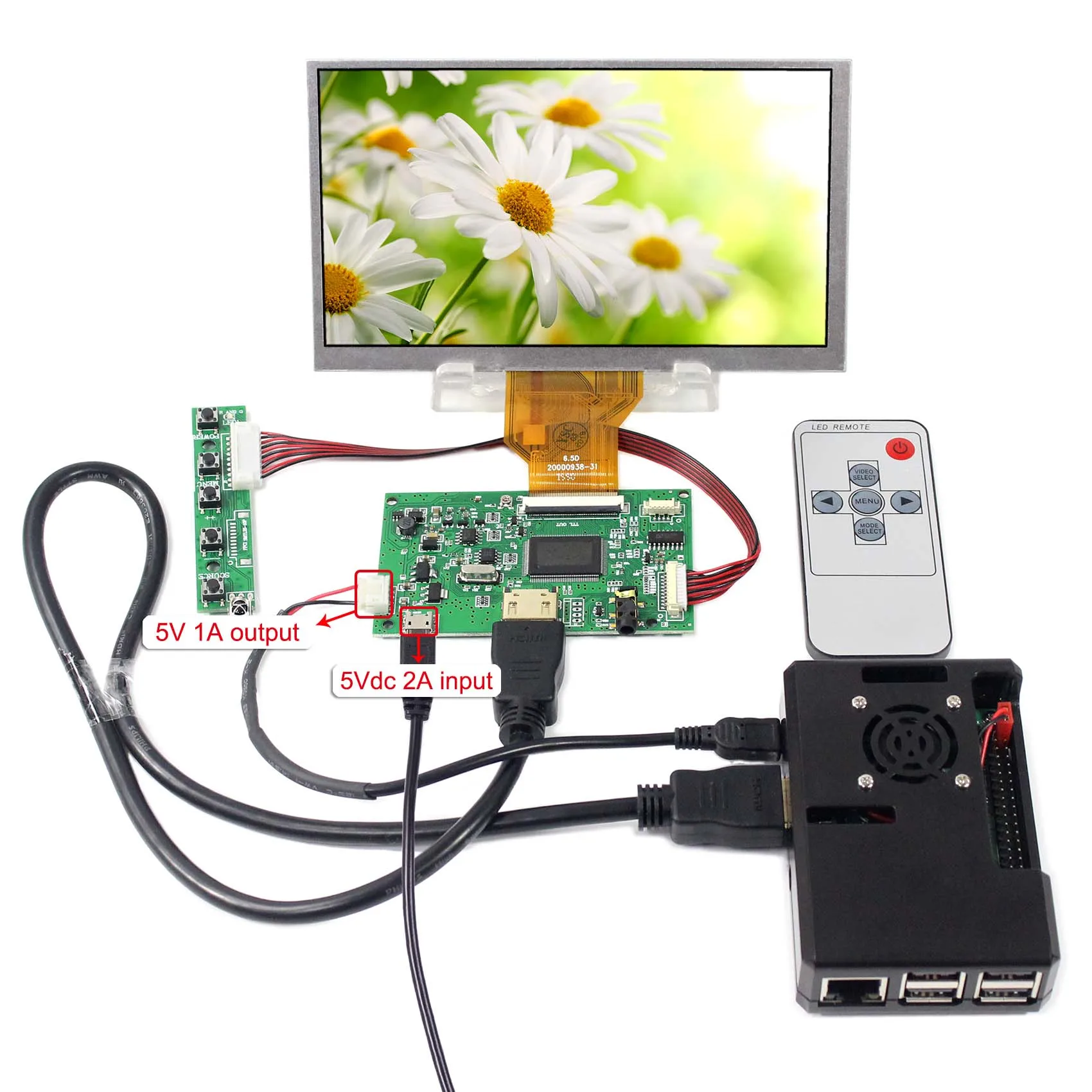 VSDISPLAY for Raspberry PI LCD Screen 6.5inch AT065TN14 800X480 with HD-MI LCD Controller Board, for Car Gauge Display