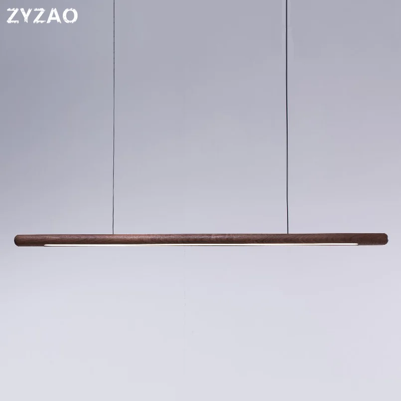 Designerska restauracja w stylu nordyckim Bar drewniane lampy wiszące czarny orzech minimalistyczny długi pasek Led Hanglamp Home Decor jadalnia