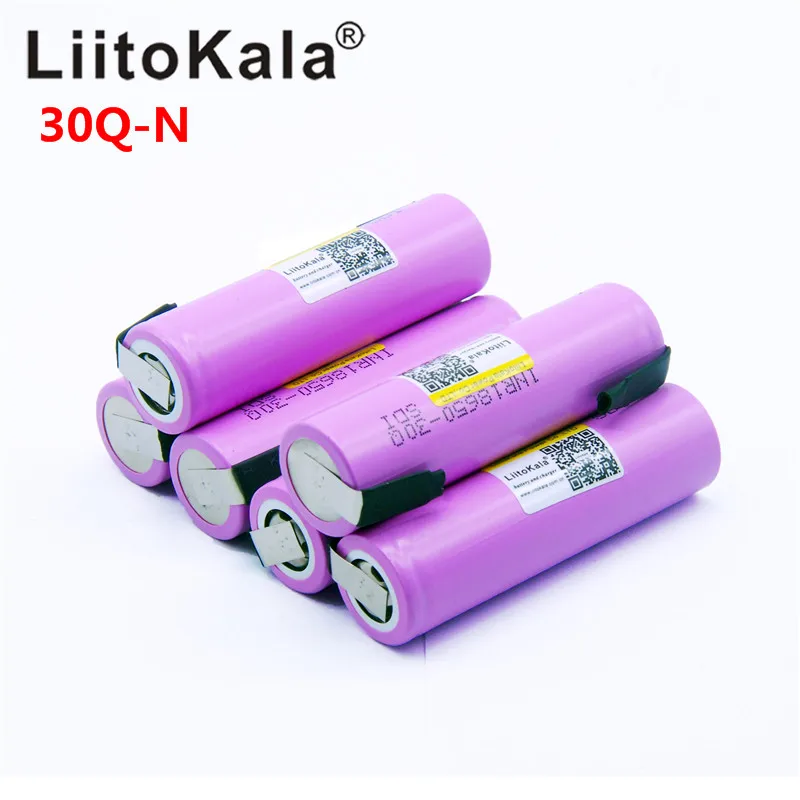 LiitoKala Original 18650 3000mah Battery INR18650 30Q 20A Discharge Li-ion Rechargeable Battery High dischar+ DIY nicke