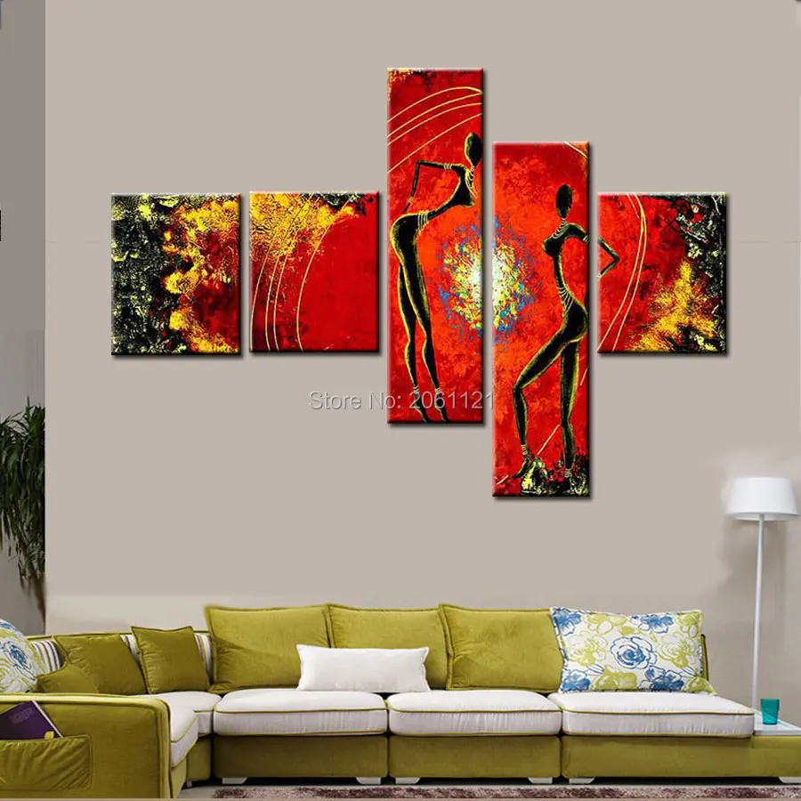 

100% handmade oil painting on canvas red decorative pictures africa women abstract large home decor multi panels canvas wall art