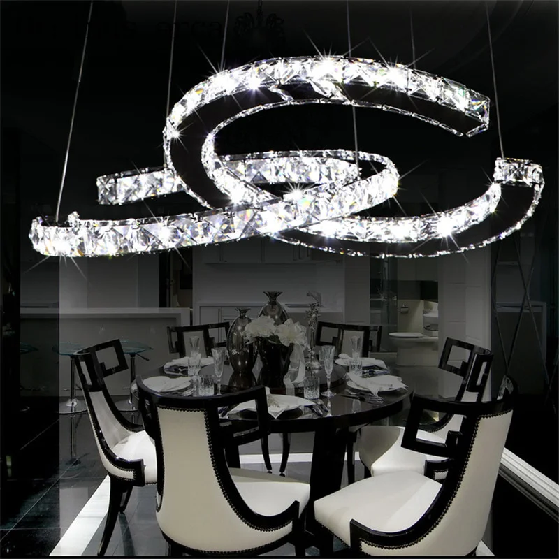 Modern Chrome Chandelier Crystals Diamond Ring LED Lamp Stainless Steel Hanging Light Fixtures Adjustable Cristal LED Lustre