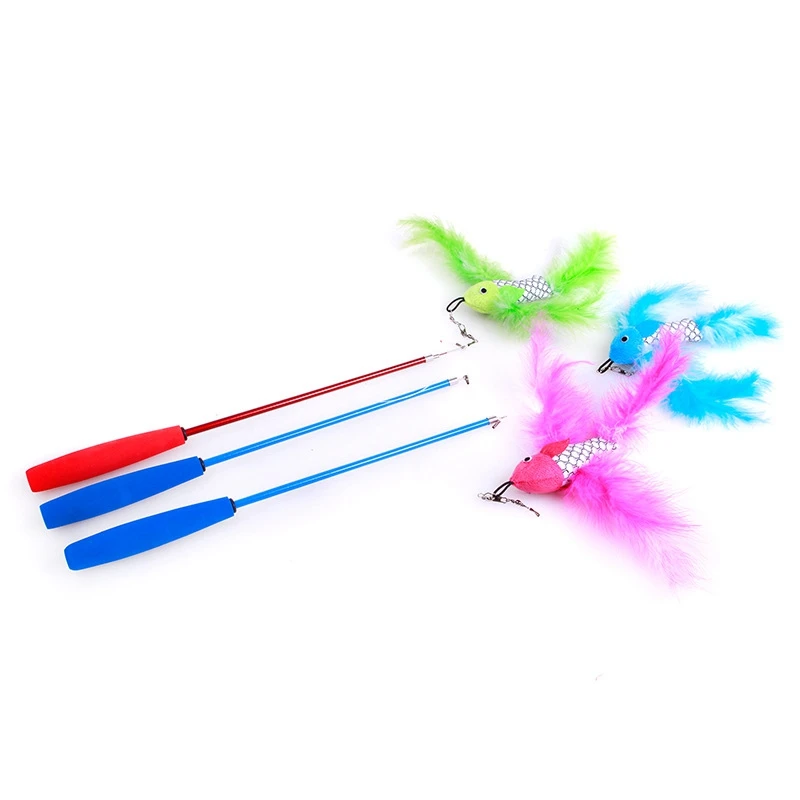 3 Section Telescopic Type Cat Stick Fishing Rod Funny Cat Rod Feather Pet Cat Interactive Toy