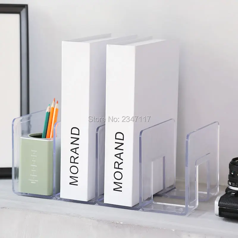 High Quality Three/Four Tiers Acrylic Transparent Acrylic Bookend Students Desktop Storage Partition Frame Bookends Shelf Office
