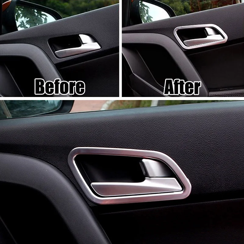 AX Chrome Interior Inner Door Handle Bowl Cover For Hyundai Creta 2015 2016-2019 Trim Catch Frame Molding Garnish Surround Matte