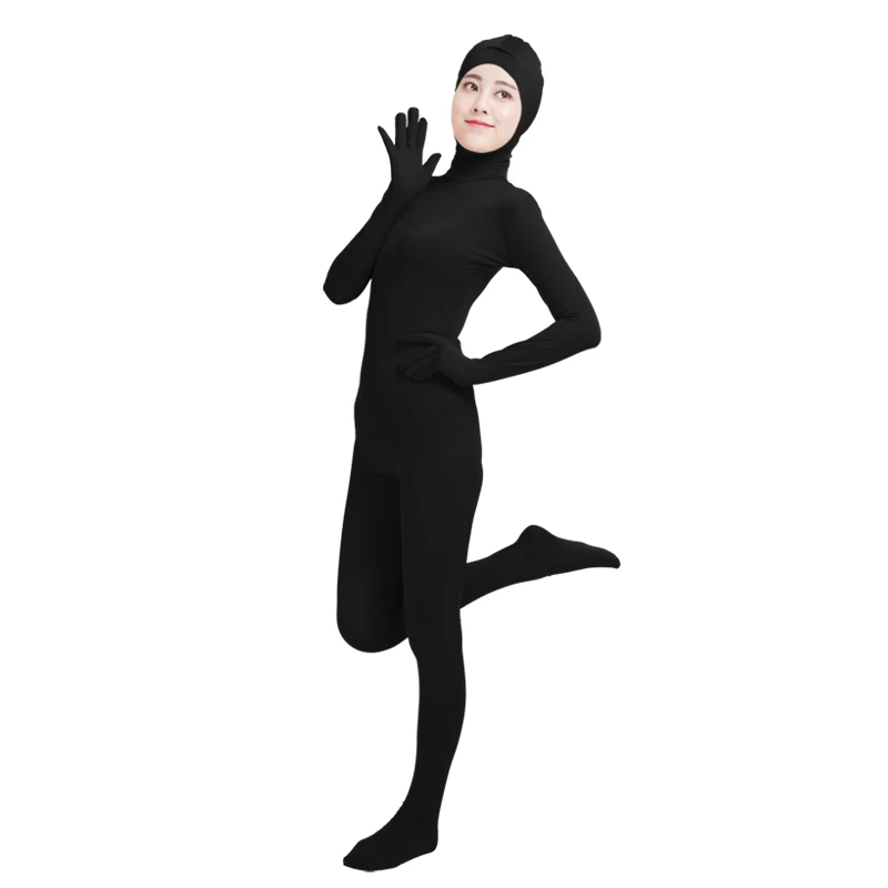 Ensnovo Unisex Cosplay Zentai garnitury kobiety mężczyźni dorosłych otwarta twarz całego ciała elastan garnitur Zentai czarne Body kostiumy Cosplay