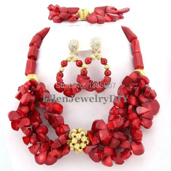 

Gorgeous Nigerian African Wedding Coral Beads Jewelry Set Orange Coral Jewelry Set Necklace Bracelet Earrings Sets TL1414