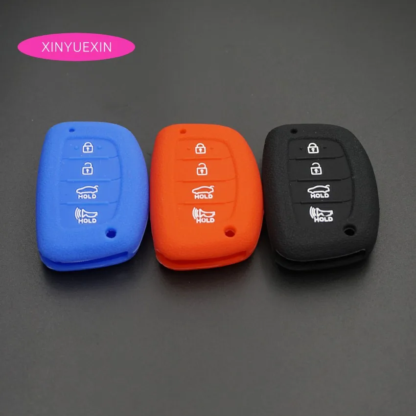 

Xinyuexin Silicone Car Key Cover FOB Case 4 Buttons For Hyundai TUCSON I40 IX35 I45 ELANTRA Rayna SONATA Smart Key Car Styling