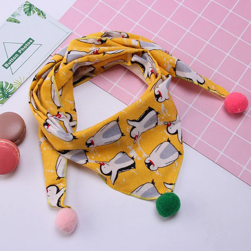 Baby Girls Boys Scarf Cartoon Print Soft Triangle Scarves Cotton Bib Kids Winter Spring Warm Shawl Neckerchief Christmas Gift