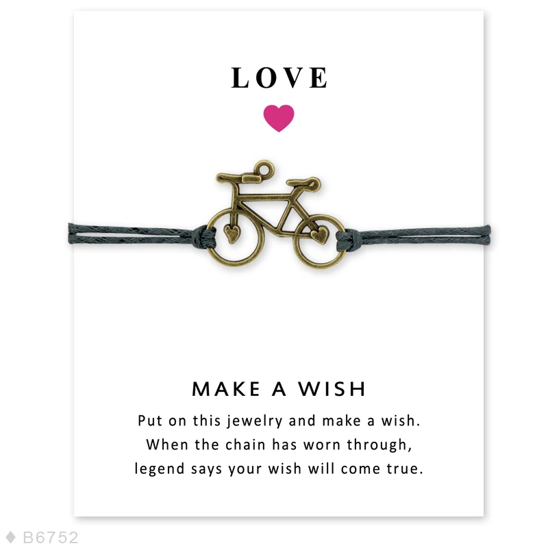 Bicycle Bike Charm Card Bracelets Bronze Jewelry Light Brown Blue Wax Cords Women Men Girl Boy Christmas Gift Drop Shipping