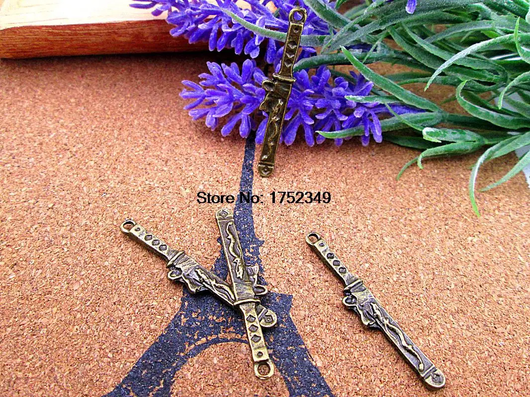 20pcs-Sword Charms Antique Bronze Tone 2 Sided with Great Details 42*8mm