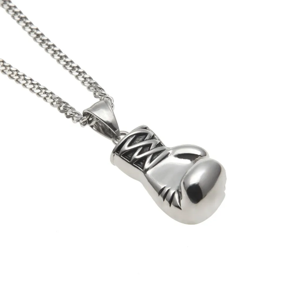2018 New Mens Gold Color Mini Boxing Glove Pendant Necklace Stainless Steel Gold silver color Cool Charming Pendant  For Women