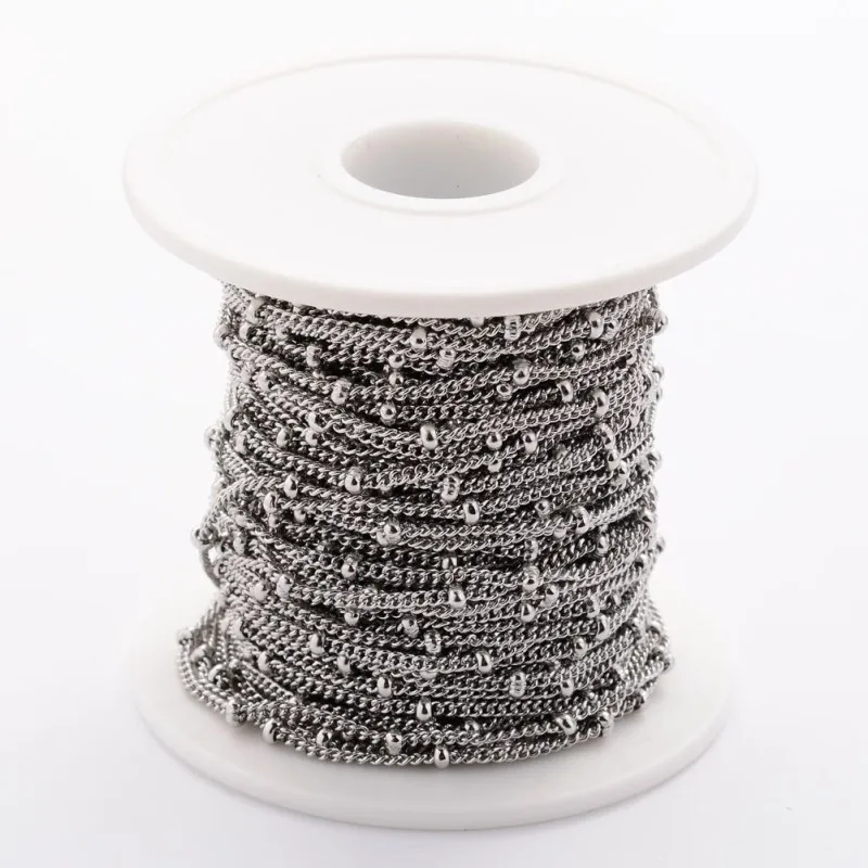 

20m 304 Stainless Steel Twist Chains Curb Chains with Rondelle Beads for Jewelry Making DIY Bracelet Necklace 2x1mm