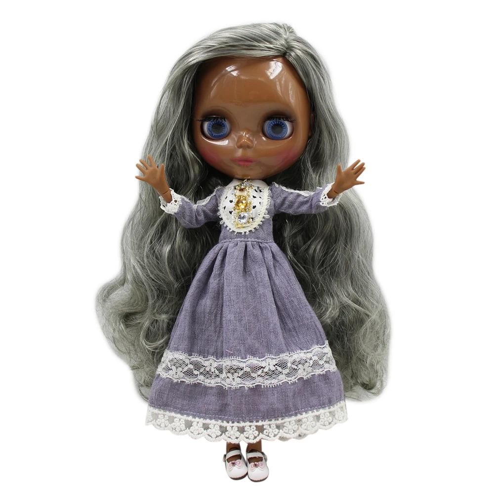 ICY DBS Blyth doll 1/6 bjd super black dark skin Glossy face joint body browm hair.No.280BL2889016