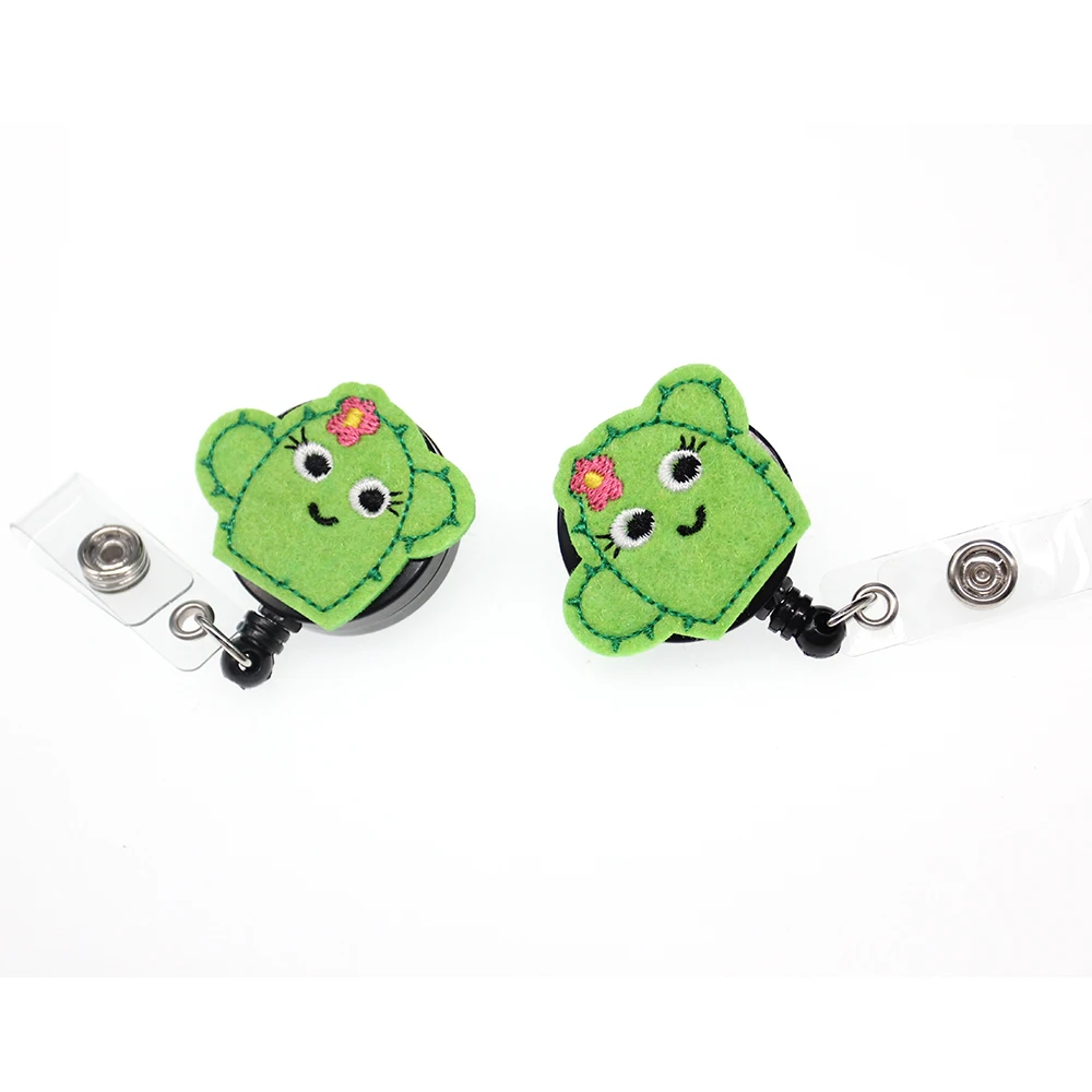 10pcs/lot New Funny Cute Green Cactus Retractable Badge Reel Nurse Doctor ID Badge Holder