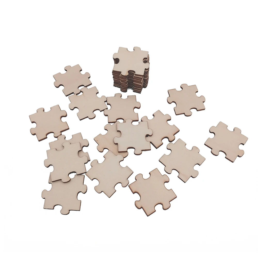 50 sztuk 40mm 1,57 cala drewniane puste puzzle, kawałki drewna wycięcia niepomalowane dla ręcznie robionych rustykalnych puzzli z książkami dla