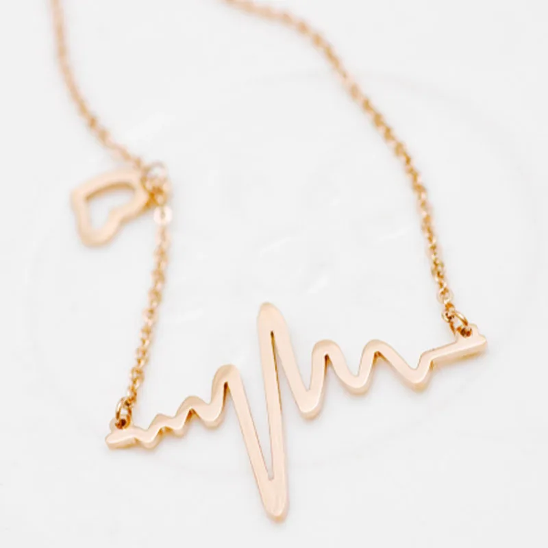 New Fashion ECG Pendant Love Heart Necklace Collier for Women Wedding&Engagement Jewelry Girl Gift Collares Long Clavicle Chain