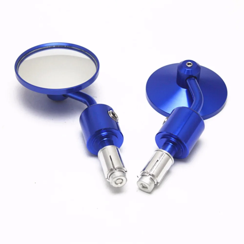 Universal CNC Blue Handle Bar End Rearview Side Mirrors 3