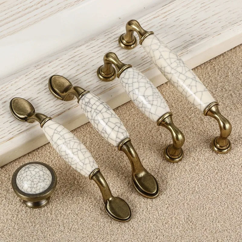 Ceramic Door Handles Antique Crack Kitchen Cabinet Handles Vintage Handles Knobs and Pulls Metal Furniture Handles Drawer Pulls
