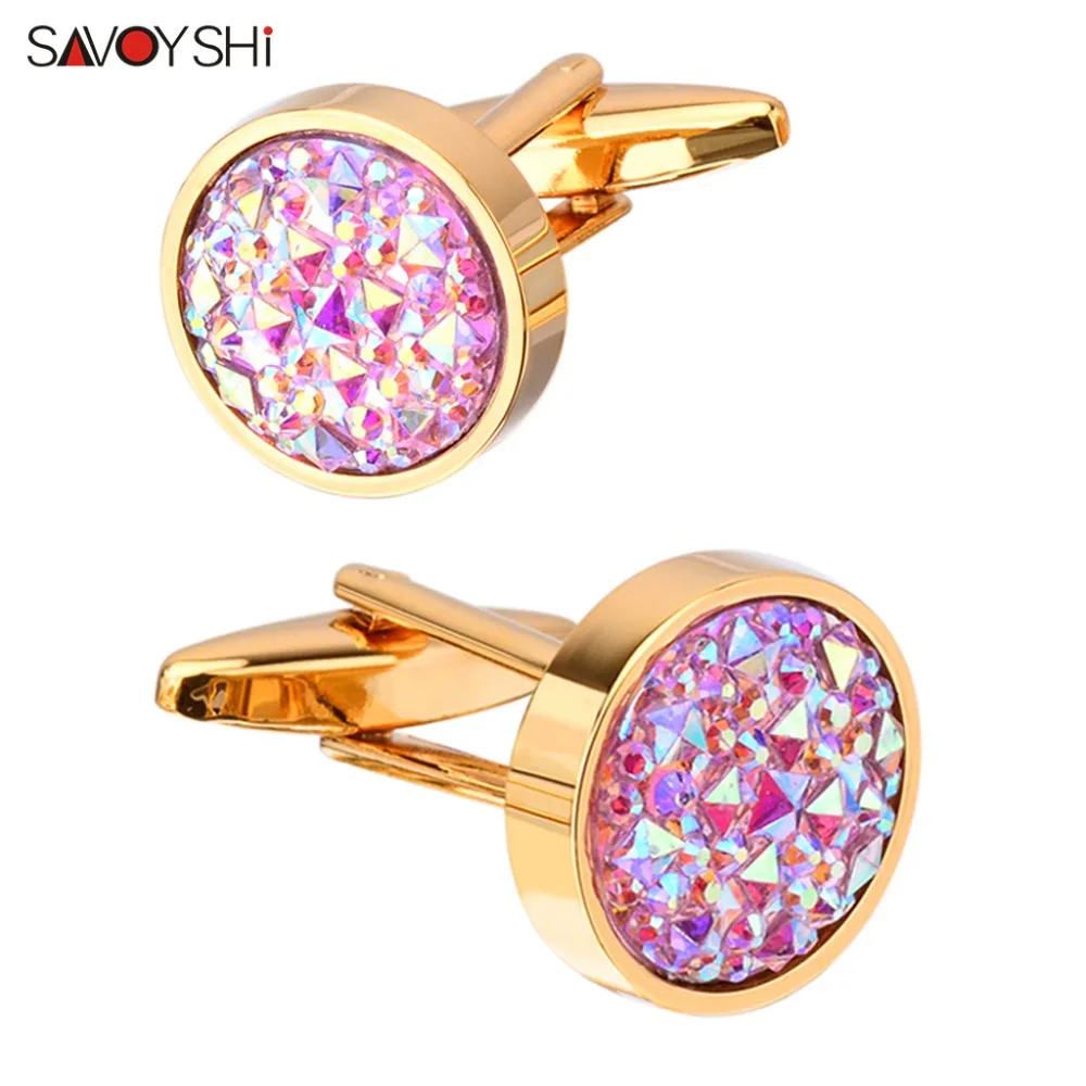 

SAVOYSHI Newest Shirt Cufflinks for Mens Gift Cuff buttons High Quality Round Colorful Stone Cuff links Wedding Jewelry