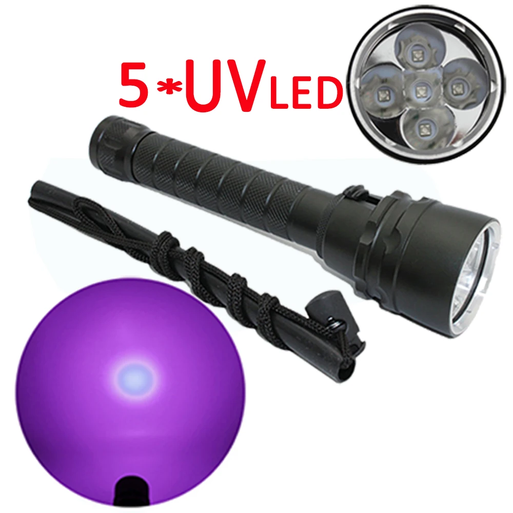 UV Diving flashlight 5 x UV LED ultraviolet light Waterproof scuba lantern Purple lamp for searching scorpion or Amber