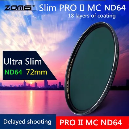 

72mm New Zomei Ultra Slim ND64 ND1.8 64X 6 Stop Exposure Sliver Rimmed Glass Neutral Density ND Filter for Canon Nikon Tamron