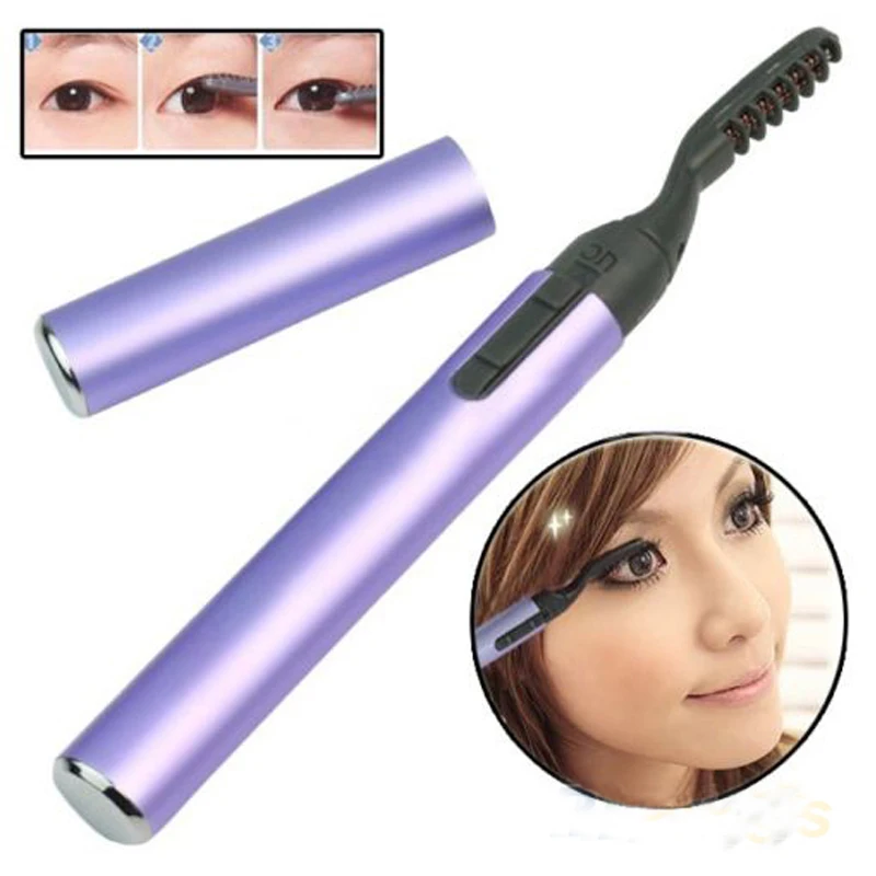 Fashion Portable Pen Style Electric Heated Makeup Eye Lashes Long Lasting Eyelash Curler Purple Appearance