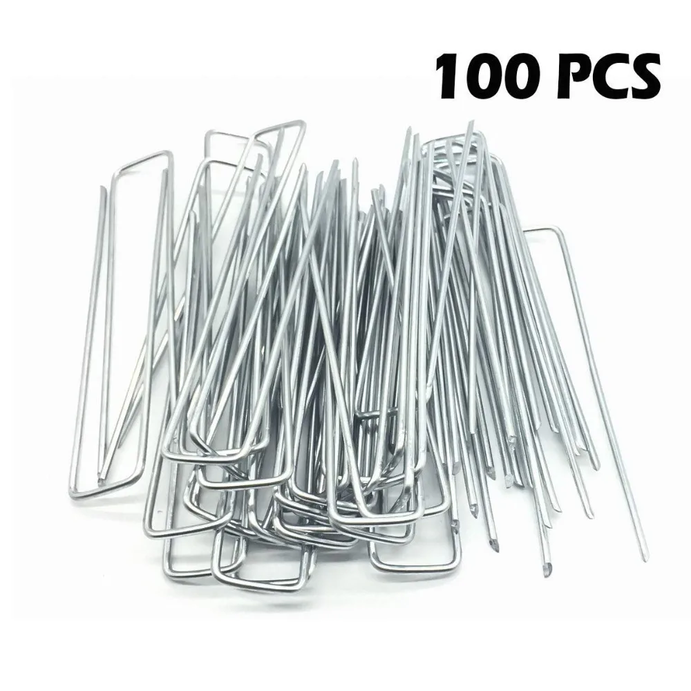 100 Pieces 6 Inch Garden Staples, Galvanized Landscape Sod Stakes Lawn U Pins Pegs for Landscape Fabric, Weed Barrier, Drip Line