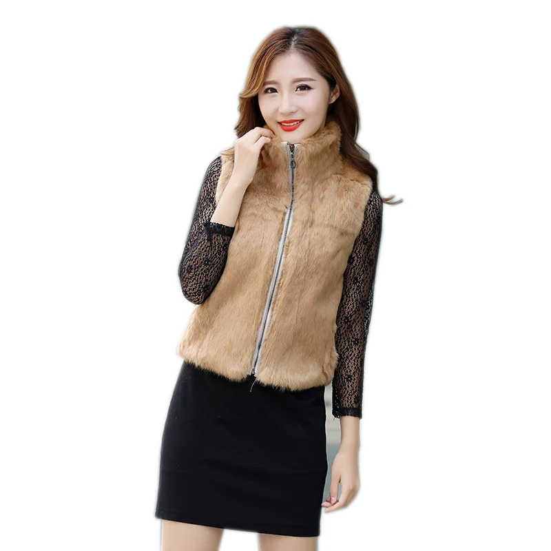 2021 New Arrival Real Rabbit Fur Vest Zipper Fur Vest Lady female winter vest fashion free shipping