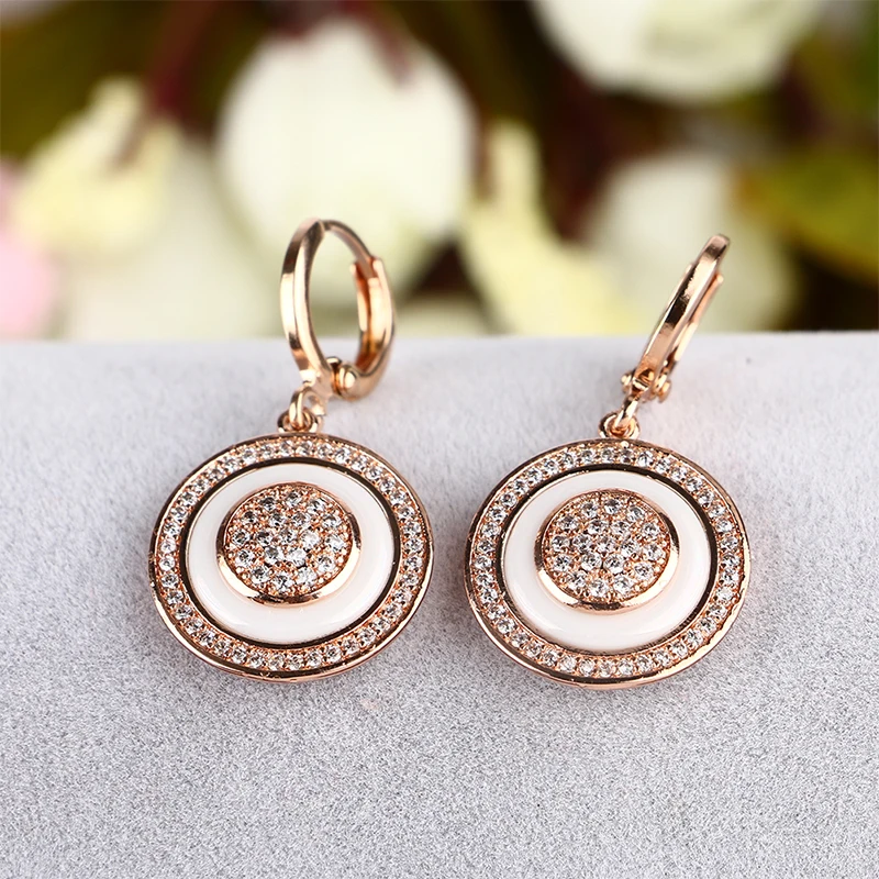 Crystal Wedding Jewelry Sets For Women Gold Round White Healthy Ceramic Pendant Necklace Earrings Ring Charm Copper Fashion Gift