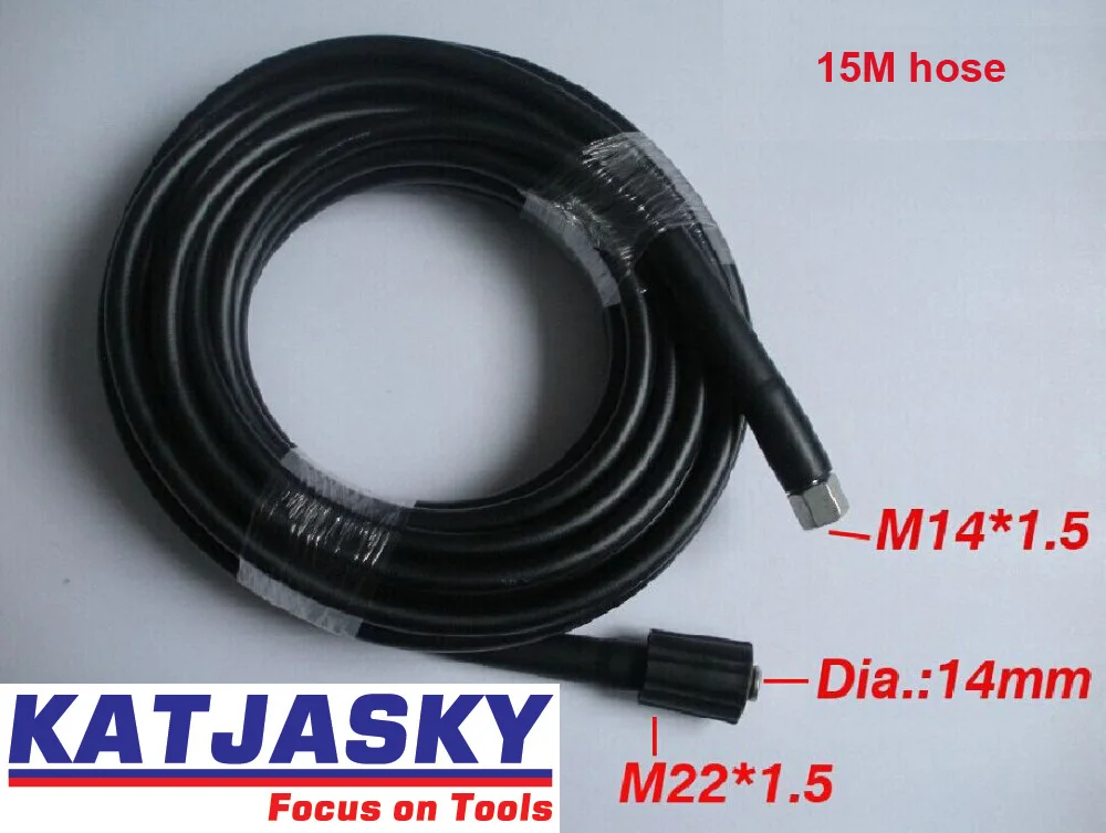 Car washer hose 15M M22*1.5*14mm 400Bar 5800PSI,high pressure washer hose spray water Champion HP6140/6160 Elitech M1800