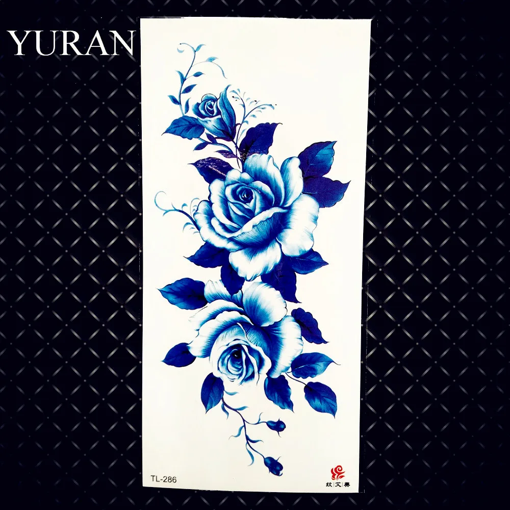 Sexy Blue Flower Rose Peony Temporary Tattoos Large Sticker Fake Waterproof Tattoo For Women Girls Paper Tatoos Body Art Arm