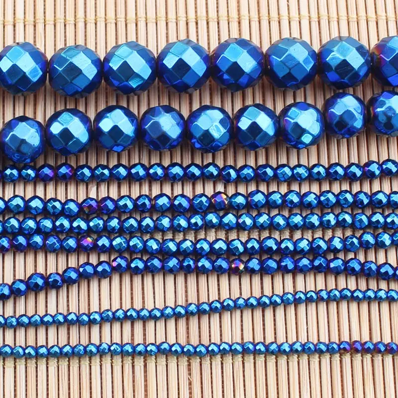 Facted 2-12mm Natural Hematite Electroplate Blue Round Loose Beads 15inch Wholesale For DIY Jewellery