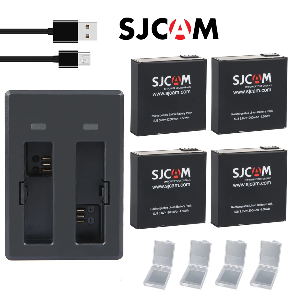 Original SJCAM SJ8 Series Accessories Dual Charger + 4 pcs 1200mAh Li-ion Battery For SJ8 Pro / SJ8 Plus / SJ8 Air Action Camera