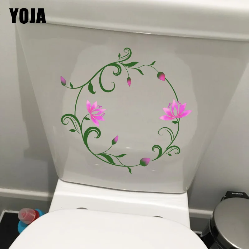 YOJA 24.5X22.8CM Fresh Literary Plant Flower Ring WC Toilet Seat Stickers Home Wall Decoration T1-1230