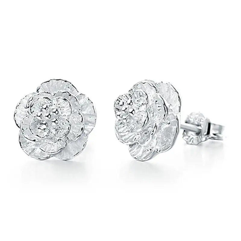 Silver Earrings Simple And Elegant Multi-layer Leaf Lotus Rose Earrings Female Earrings For Women Boucle D\'oreille Stud Earrings