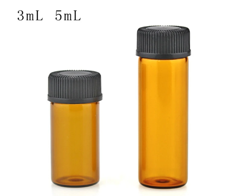 600pcs/lot 3ml 5ml Amber Transparent Essential Oil Bottles Small Glass Sample Vials bottle Container 3 different insert