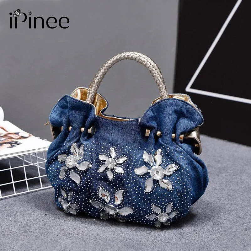 

IPinee 2021 женские джинсовые сумки Сумки Винтажные роскошные стразы сумки на плечо женские маленькие сумки джинсовые женские сумки