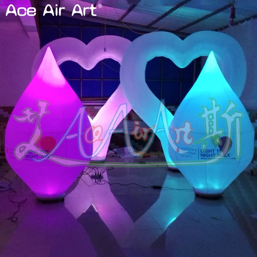 Ground LED Decoration Inflatable Water Drop Heart Model with Colorful Light for Party or Stage