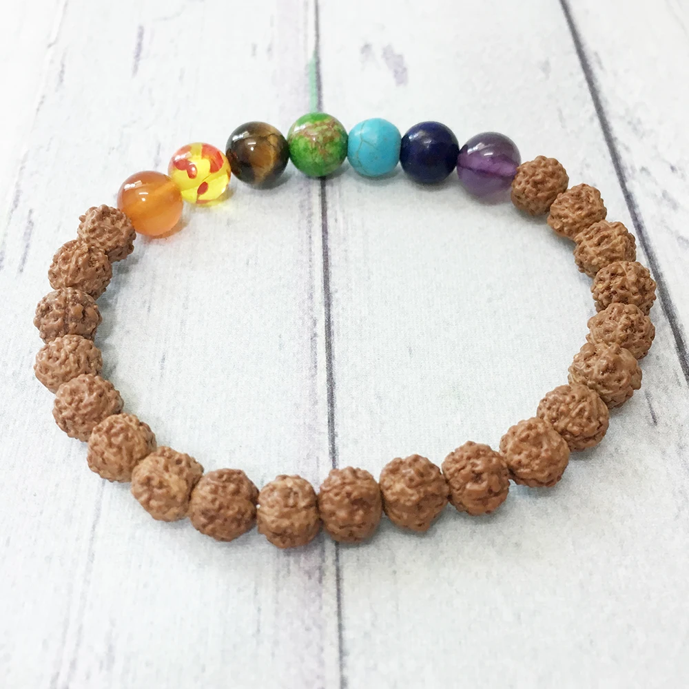 Ruberthen New Design 7 Chakra Bracelet High Natural Gemstone Bracelet 6 MM Rudraksha Yoga Mala Feminine Bracelet