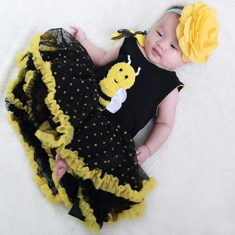 Bees Baby Girls Dresses TUTU Dress Cute Baby Girl clothes Baptism dress gowns newborn baby girl summer clothing