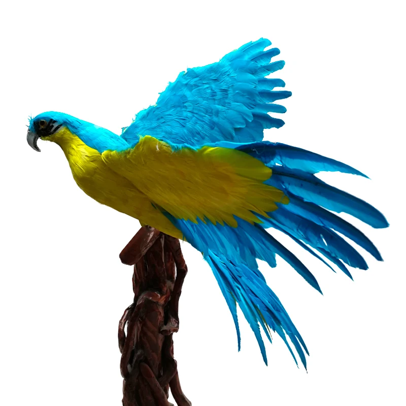 

big wings simulation parrot hard model plastic&feather blue&yellow parrot toy gift about 120x65cm s2946