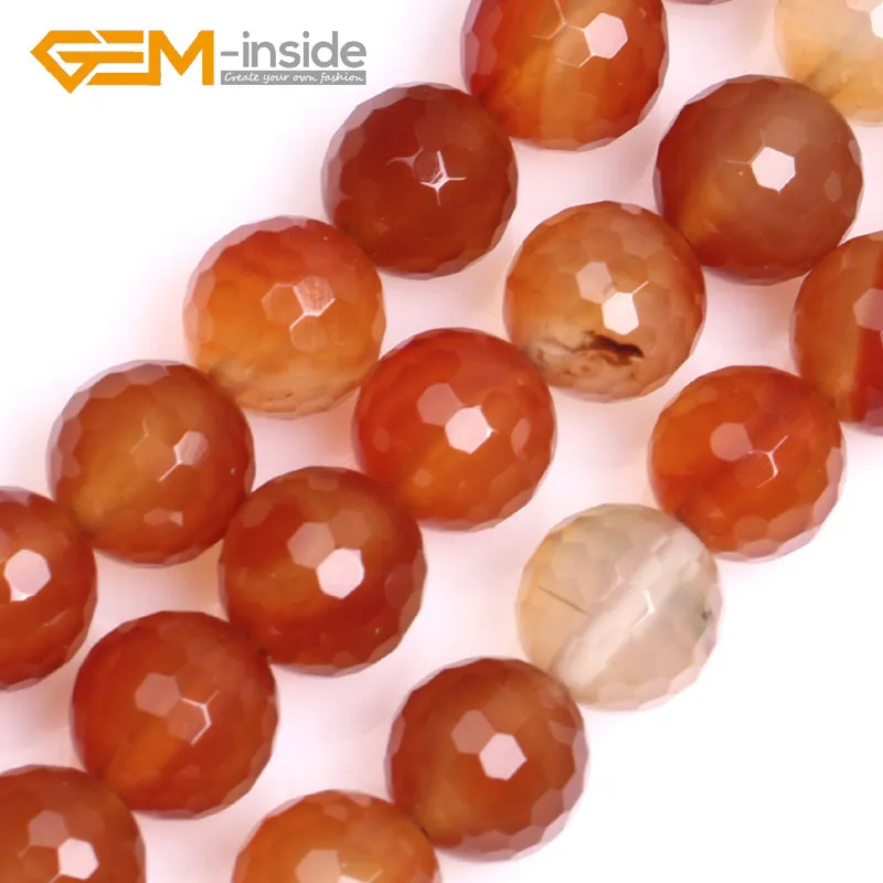 4mm-20mm GEM-inside Natural Carnelians Agates Faceted Round Loose Beads For Jewelry Making DIY Gift Women Strand 15 Inches