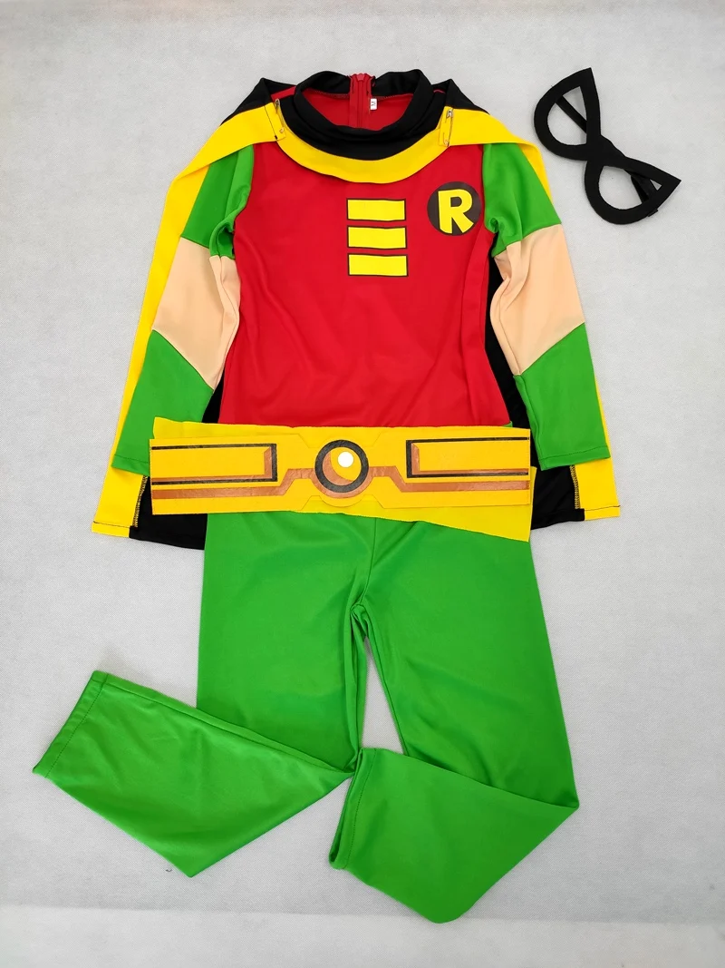 Conjunto de fantasia do robin infantil 4 peças, estampa adolescente 4 anos 3-10 anos fantasia damian traje personalizado