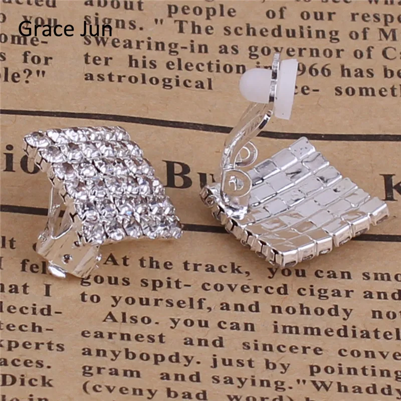 Grace Jun bridal earring 6 stand  Rhinestone square Clip on Earrings for Women No Hole Ear Clip Fahion Jewelry Accessories